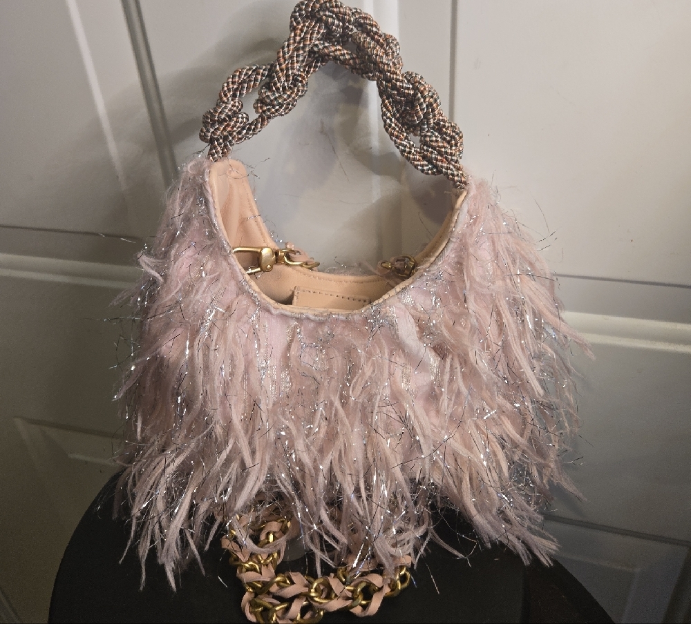 Kooreloo The Flamingo Fringe Braided Top-Handle Bag With Gold & Leather Chain - Picture 3 of 13